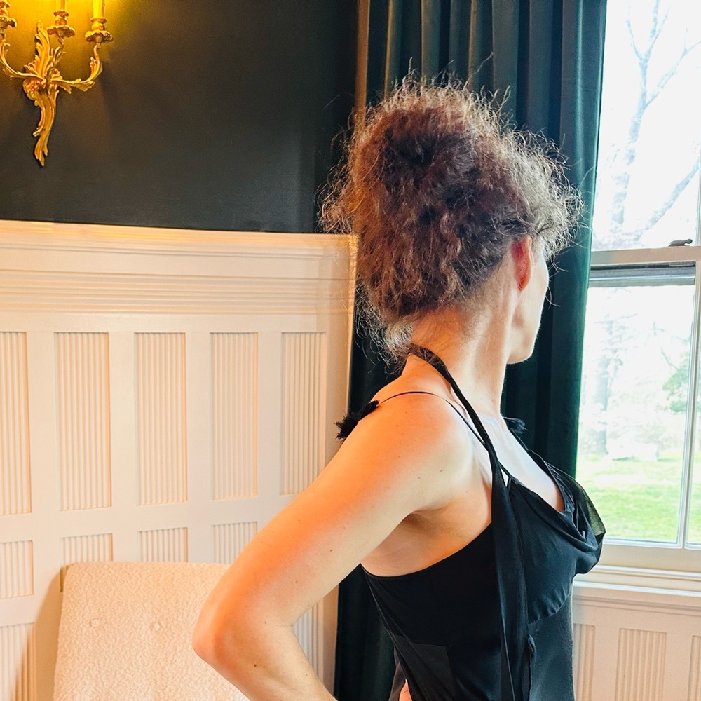 100% silk black dress with neck sash, 90’s are back!